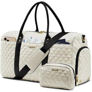 Duffle Bag with Shoe Compartment, Beige Black